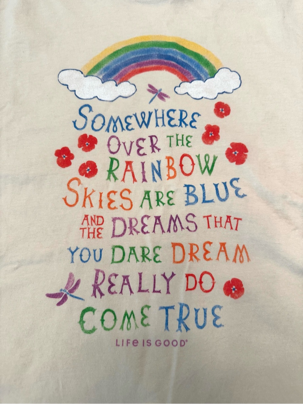 NWT Life is Good Putty White 'Somewhere Over the Rainbow' Women’s Crusher T XXL